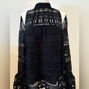 FINAL! MINISTRY OF STYLE BLACK TATTED LACE COLD SHOULDER LONG SLEEVE SHIRT